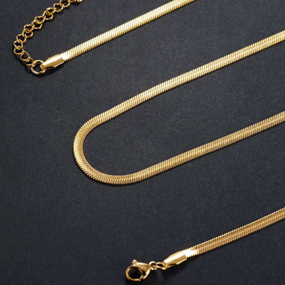 Hot Fashion Unisex Snake Chain Women Necklace Choker Stainless Steel Herringbone Gold Color Chain Necklace For Women Jewelry