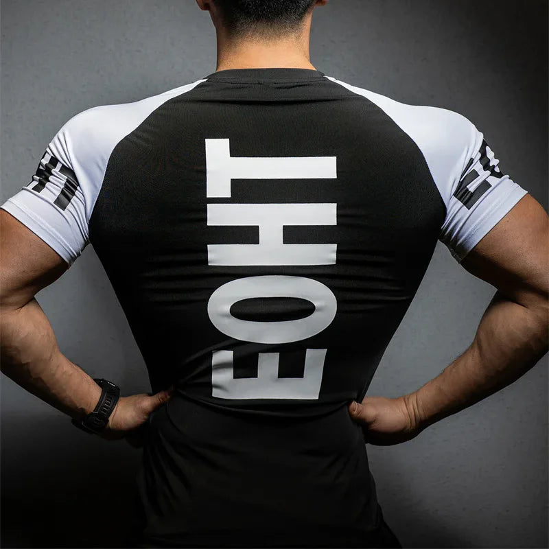 Summer New Men's Sports T-shirt Running Gym tops Exercise Slim Fit Elastic Quick Dry Short sleeved fitness T-shirt men clothing