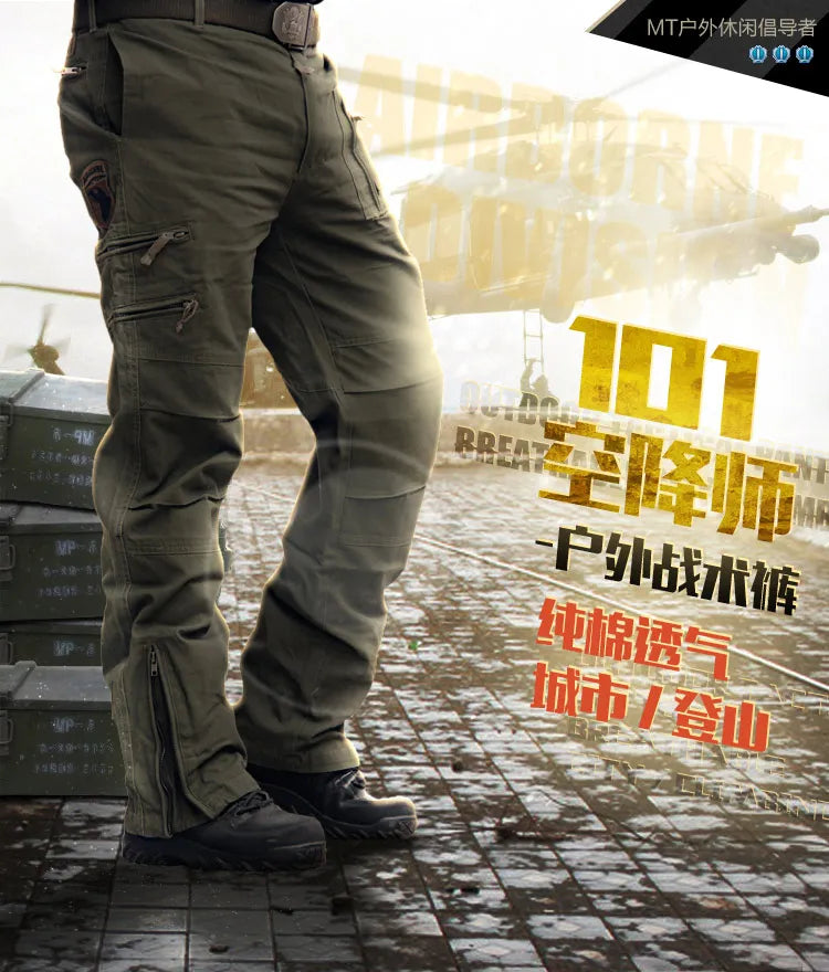 Outdoor Men's Cargo Tactical Combat Pants Straight Zipper Camouflage Overalls Men Cotton Wear-resistant Mountaineering Pants