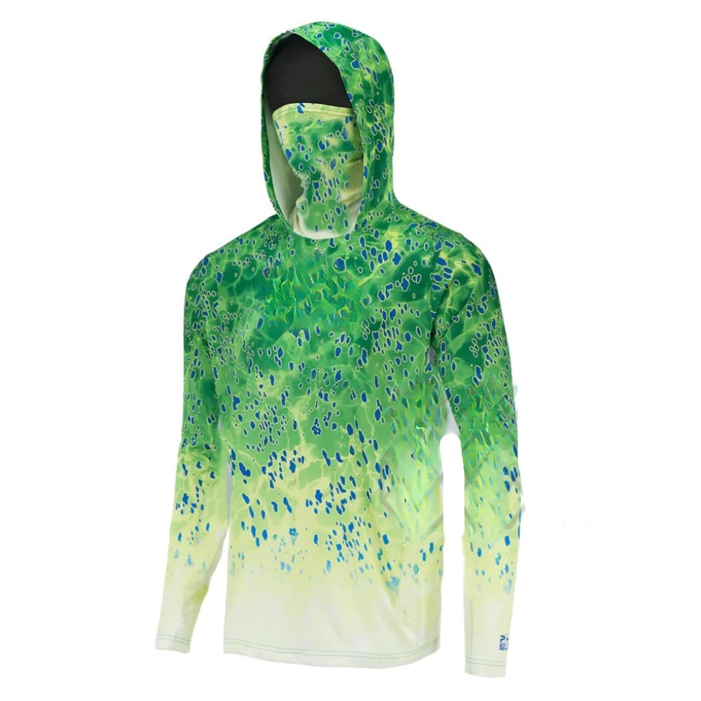 Men Fishing Shirts Face Mask Neck Anti-uv Breathable Hoodi Fishing Jersey Long Sleeve Sun Protection Angling Top Camisa De Pesca