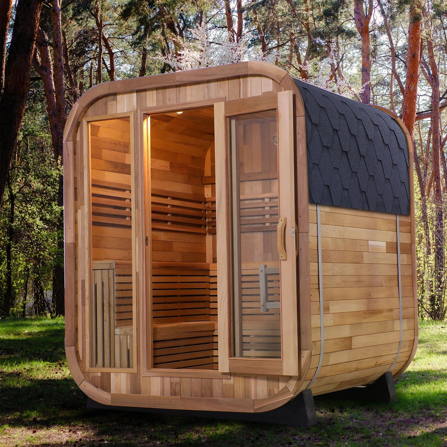 Dry Steam Sauna Room Cedar Barrel Sauna Outdoor Cabin 4 Person Wooden Sauna Room