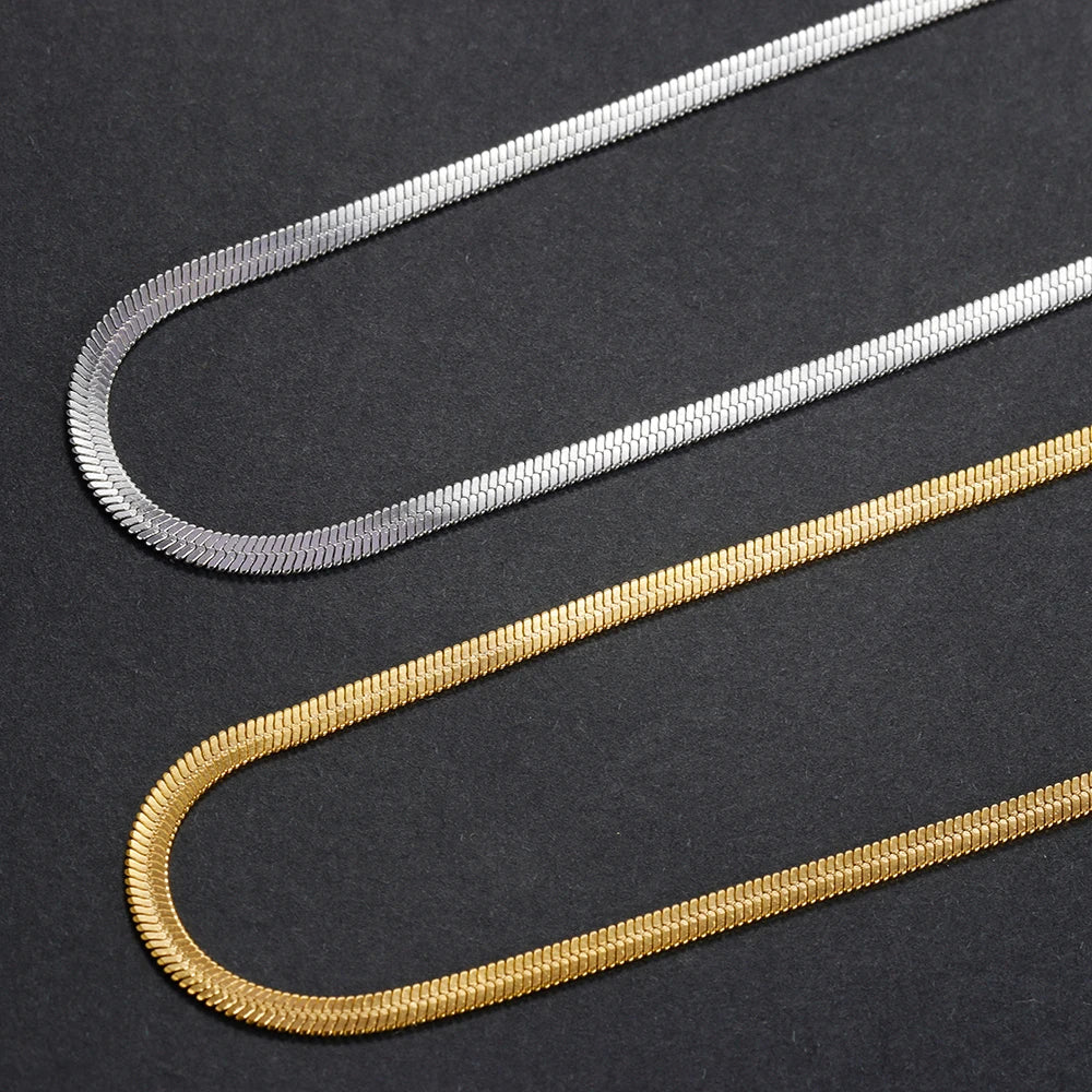 Hot Fashion Unisex Snake Chain Women Necklace Choker Stainless Steel Herringbone Gold Color Chain Necklace For Women Jewelry