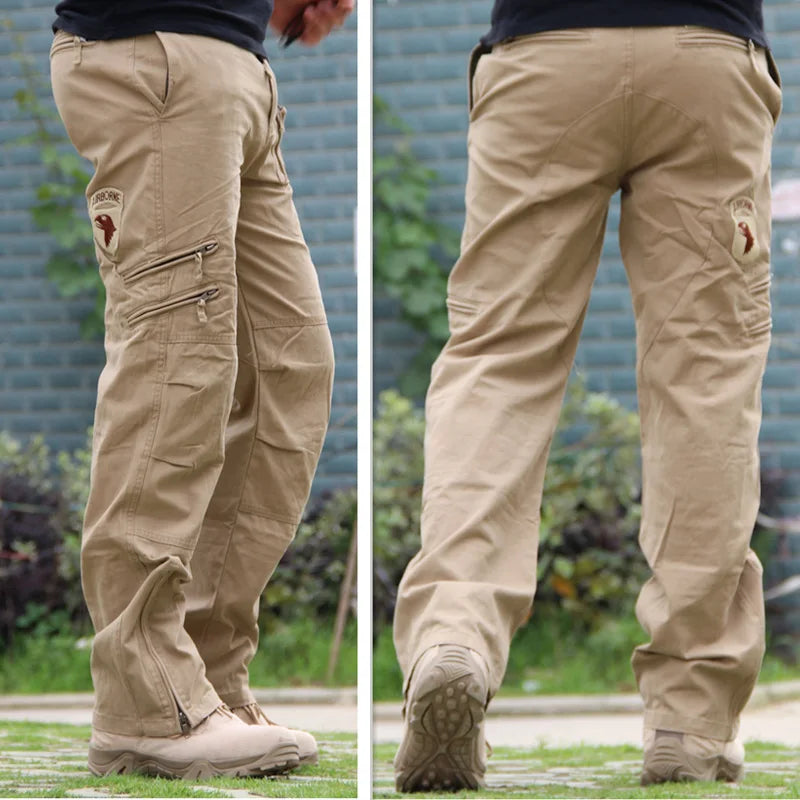 Outdoor Men's Cargo Tactical Combat Pants Straight Zipper Camouflage Overalls Men Cotton Wear-resistant Mountaineering Pants