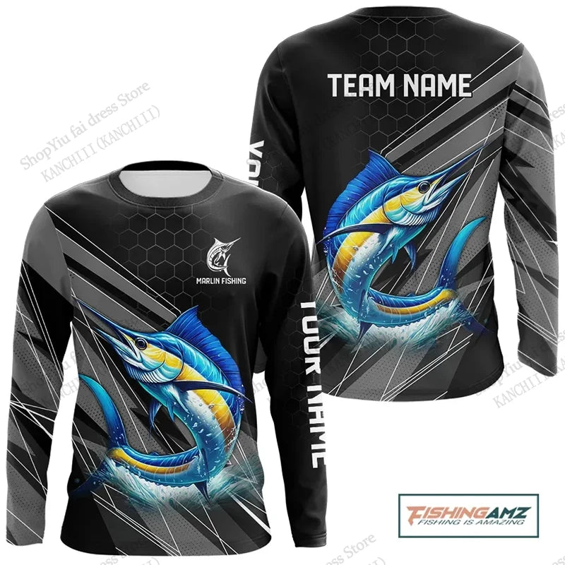 2026 New Blue Camo Fishing 3D Print Long Sleeve Crew Neck T-shirt Men Women Fashion Tops Tees Fishing Lover Tshirt Mens Clothing