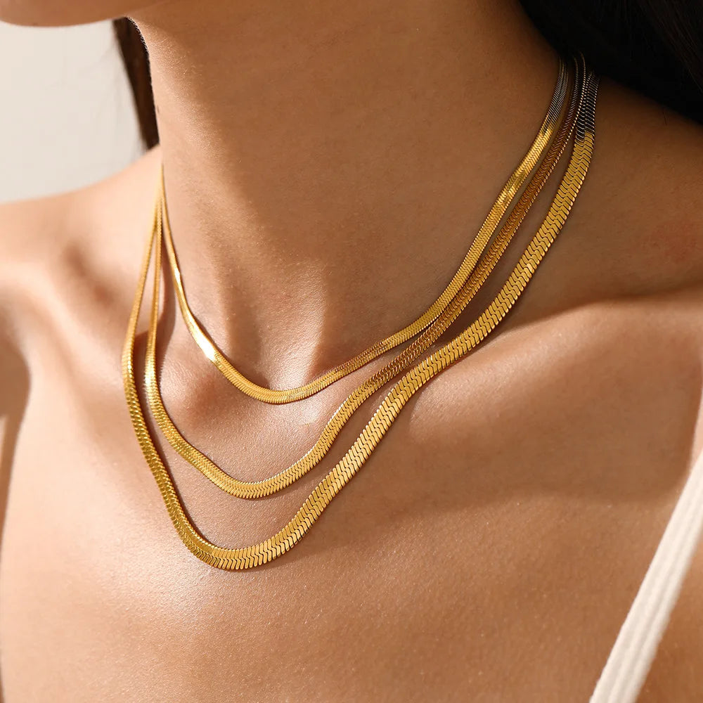 Hot Fashion Unisex Snake Chain Women Necklace Choker Stainless Steel Herringbone Gold Color Chain Necklace For Women Jewelry