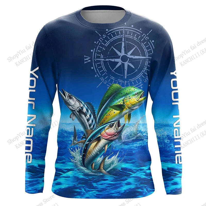 2026 New Blue Camo Fishing 3D Print Long Sleeve Crew Neck T-shirt Men Women Fashion Tops Tees Fishing Lover Tshirt Mens Clothing