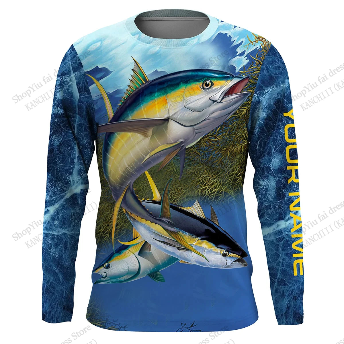2026 New Blue Camo Fishing 3D Print Long Sleeve Crew Neck T-shirt Men Women Fashion Tops Tees Fishing Lover Tshirt Mens Clothing