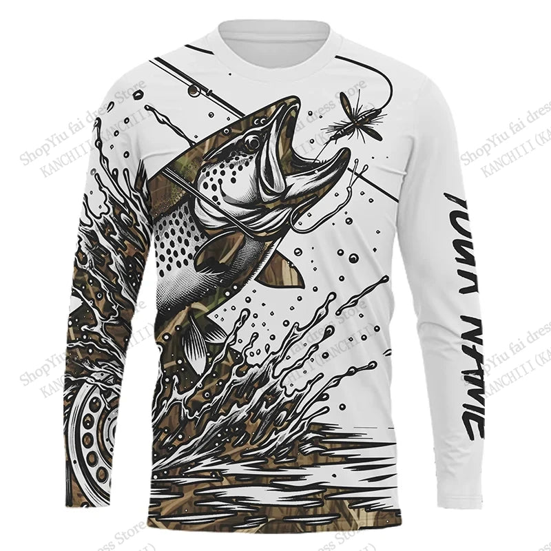 2026 New Blue Camo Fishing 3D Print Long Sleeve Crew Neck T-shirt Men Women Fashion Tops Tees Fishing Lover Tshirt Mens Clothing